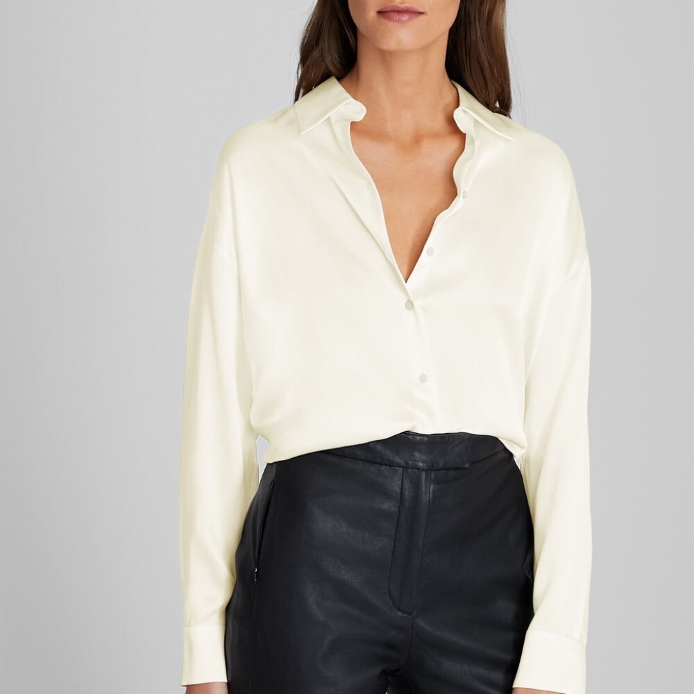 Silk Charmeuse Relaxed Button Down Shirt - Brand New - NEVER WORN - Egret